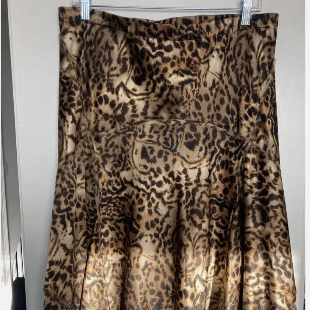 Animal Print Silk Trumpet Skirt Bias Cut Raw Edging Sz 12 Dana Buchman Midi